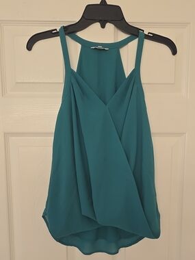 naked zebra Chiffon Sleeveless Surplice Tank Top Teal Green Women's S